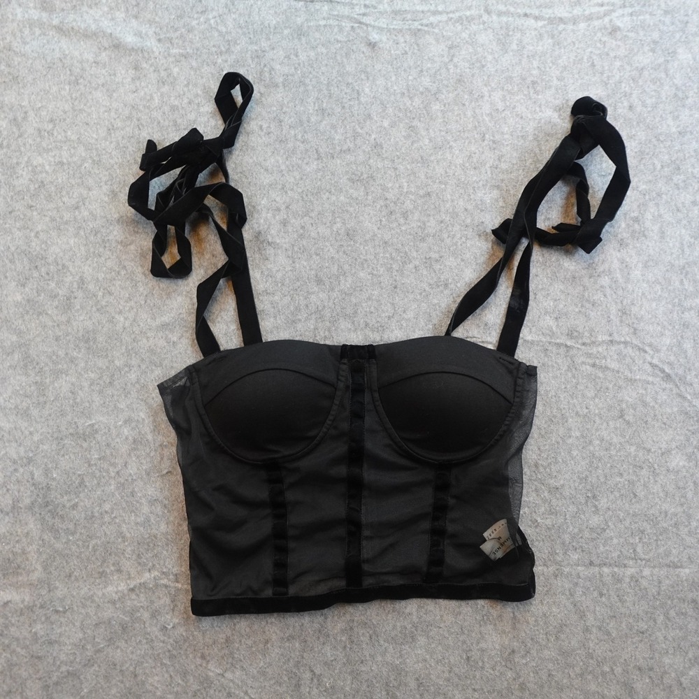 Commense Top Women Medium NWT Black Corset Mesh Velvet Tie Shoulder Bustier